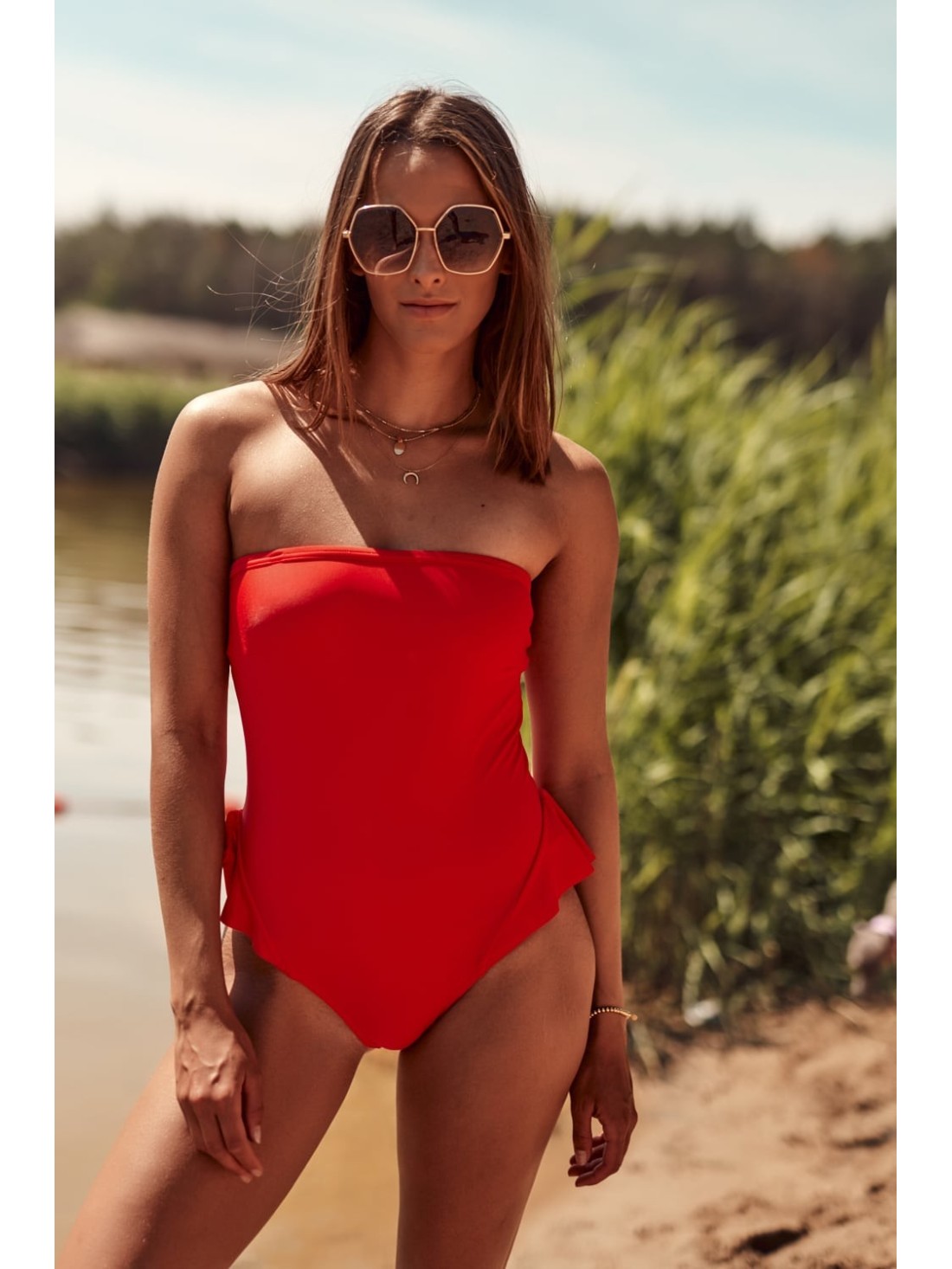 Costum de baie roșu cu volane K16 - Magazin online - Boutique